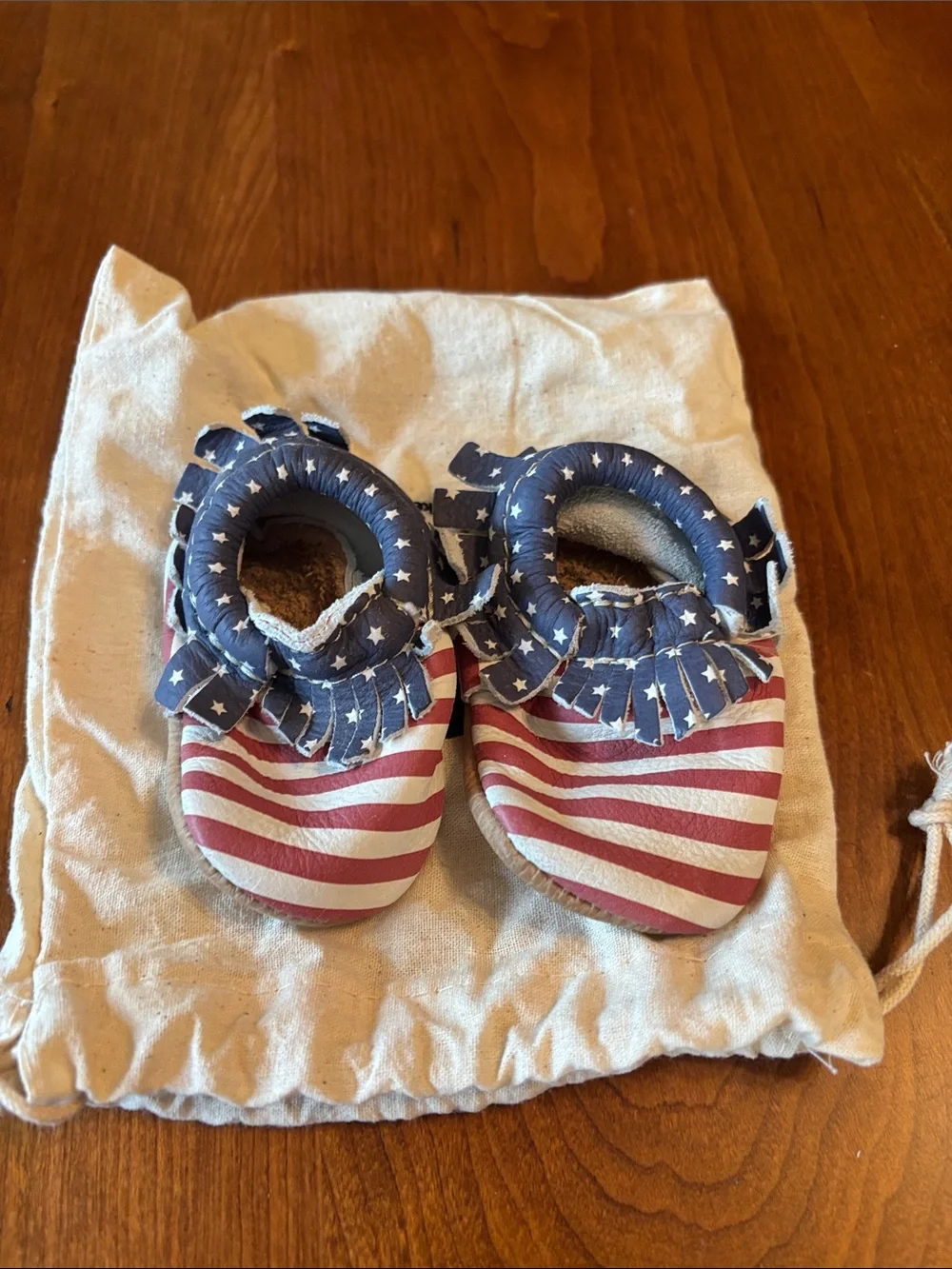Freshly Picked Red, Blue & White Star Stripe Baby Moccasins